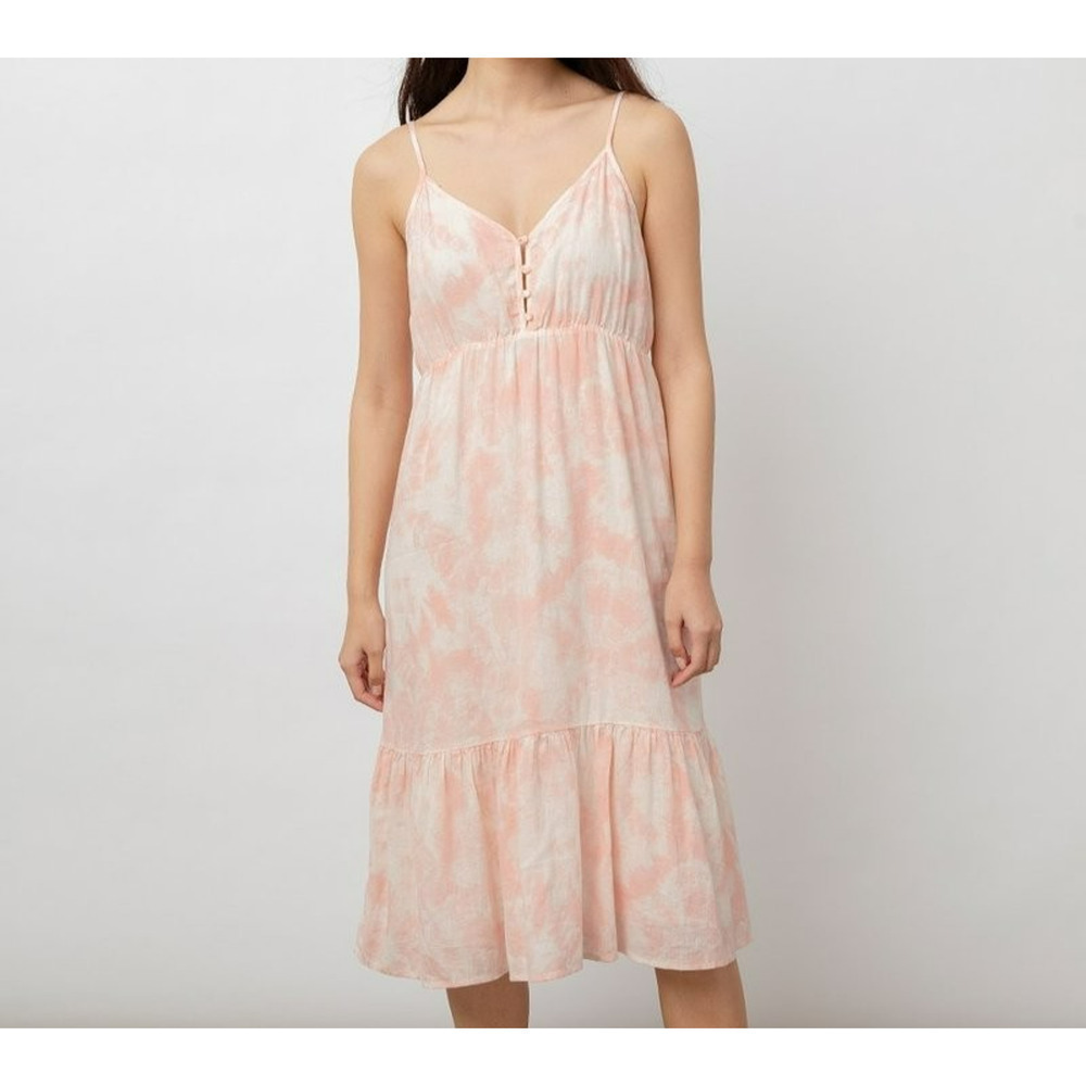Rails Delilah Peach Pink Tie Dye Midi Dress Size Medium V-Neck Tiered Feminine